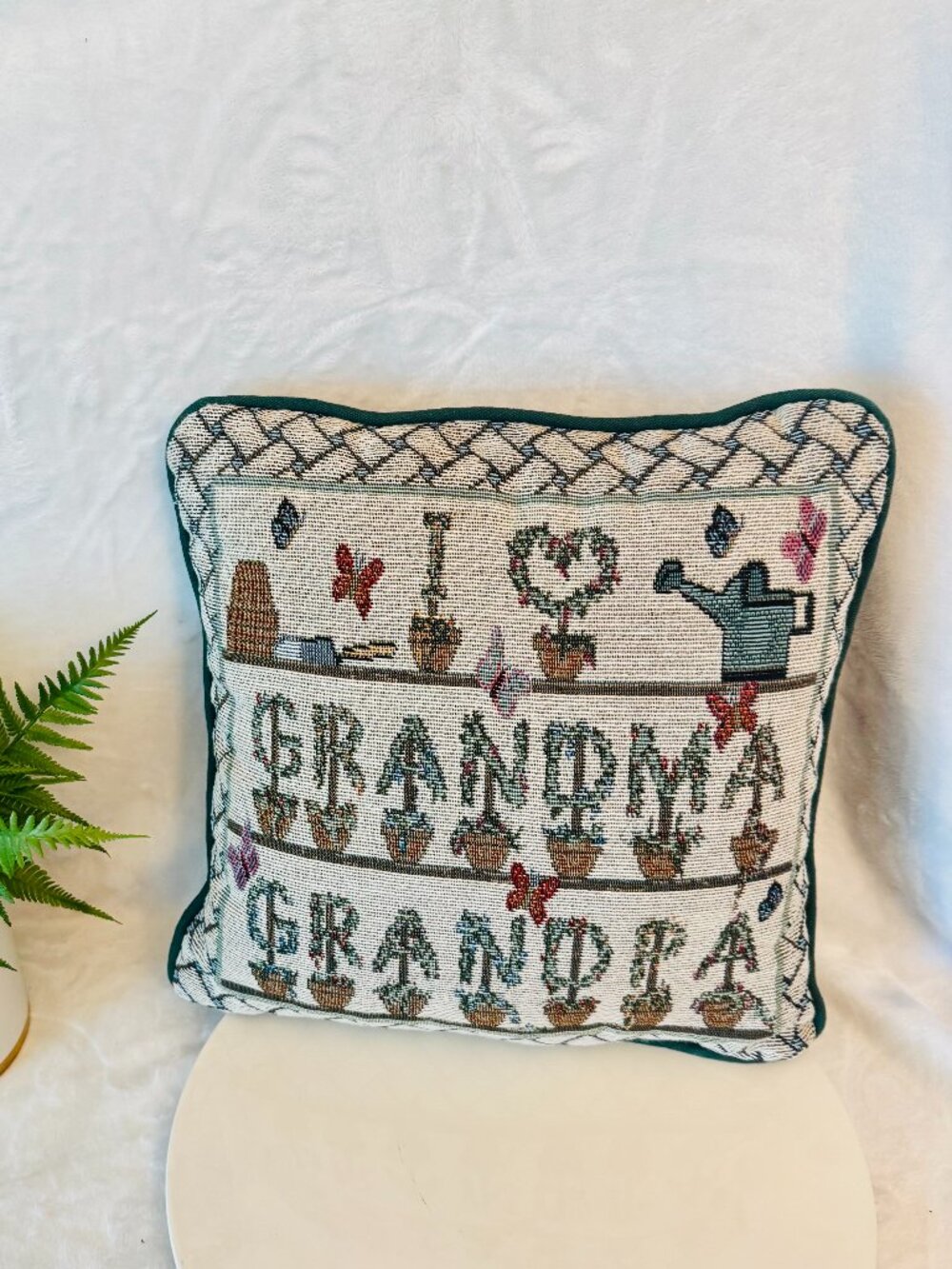 I Love Grandma Grandpa Tapestry Decorative Throw Pillow Beige Green Square Garde
